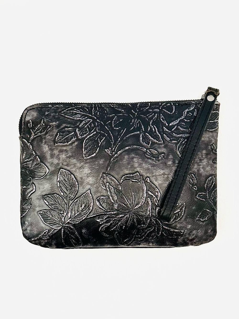 Patricia Nash Cassini Embossed Wristlet in Distressed Black Leather w/ Silver - Picture 8 of 11